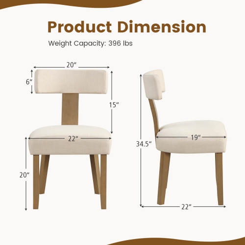 Costway Set of 4 Armless Dining Chairs with Curved Backrests & Padded Seat Cushions Beige