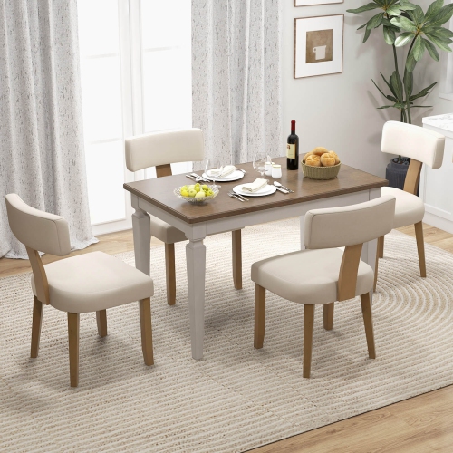 Costway Set of 4 Armless Dining Chairs with Curved Backrests & Padded Seat Cushions Beige