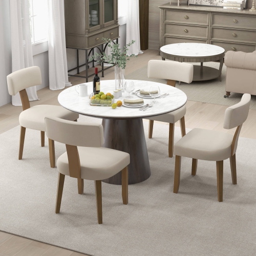 Costway Set of 4 Armless Dining Chairs with Curved Backrests & Padded Seat Cushions Beige