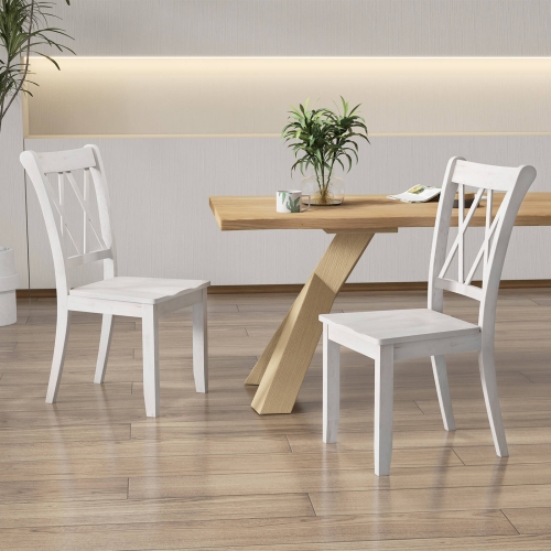 Costway Wooden Dining Chairs Set of 2 with Ergonomic Seat Rubber Wood Frame & High Backrest