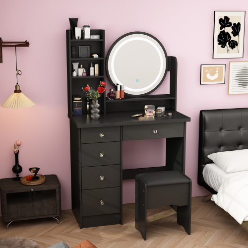 Ensemble coiffeuse Famapy avec miroir illuminé, coiffeuse avec 5 tiroir et tablette, coiffeuse avec écran tactile pour chambre(31,5 larg. X 15,7