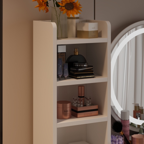 Famapy Vanity Desk Set with Lighted Mirror, Makeup Vanity with 5 Drawer & Shelf, Dressing Table with Touch Screen Light for Bedroom, White