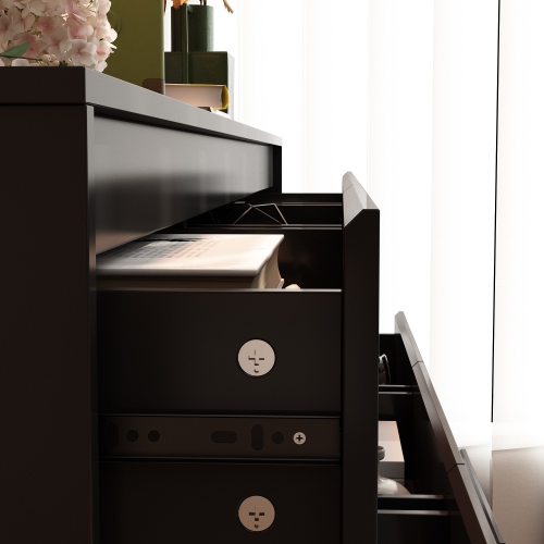 Famapy 9 Drawer Dresser for Bedroom with Deep Drawers, Large Floor Wood Dressers Handle Free, Modern Long Dressers, Black