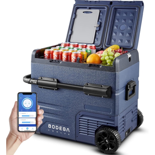 BODEGA  12 Volt Car Refrigerator, 59 Quart (55L)12V Portable Refrigerator, -4℉-68 Cooler for Rv, Camping, Travel, Dual Zone Wifi App Control(2
