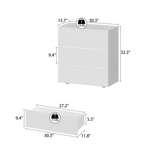 Famapy 3-Drawer Dresser, Wooden Dresser Tower with Wide Storage Space, Dresser Closet for Nursery Living Room Bedroom Hallway,(30.3”W x 15.7”D x