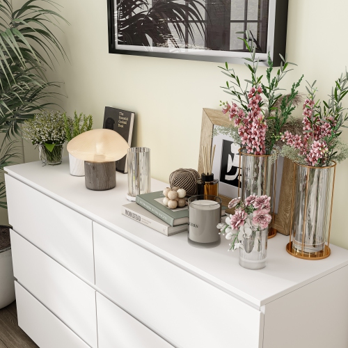 Famapy 6 Drawer Dresser for Bedroom, White Handle-free Dresser with Pop-out Drawers, Wood Storage Chest of Drawers for Bedroom Organize White