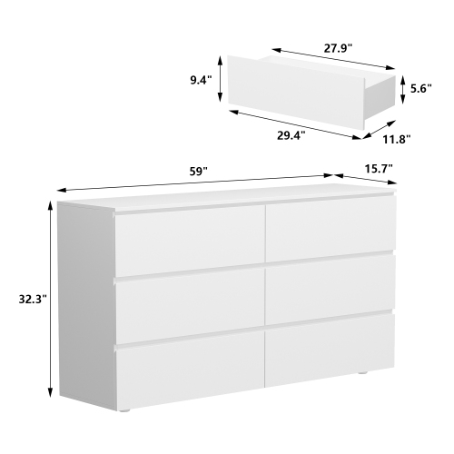 Famapy 6 Drawer Dresser for Bedroom, White Handle-free Dresser with Pop-out Drawers, Wood Storage Chest of Drawers for Bedroom Organize White