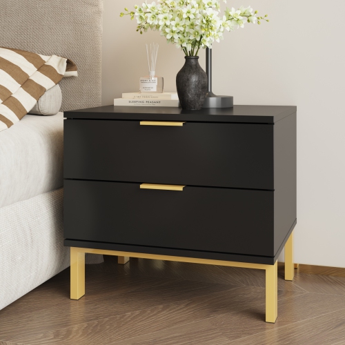 Famapy Nightstand with 2 Storage Drawers & Gold Metal Legs, Minimalist and Versatile Bedside Table Sofa End Side Table,(19.7" L x 15.7" W x 17.9" H)