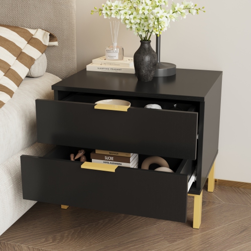 Famapy Nightstand with 2 Storage Drawers & Gold Metal Legs, Minimalist and Versatile Bedside Table Sofa End Side Table,(19.7" L x 15.7" W x 17.9" H)