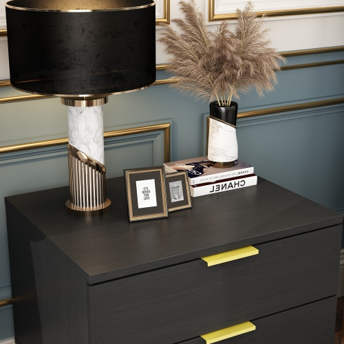 Famapy Nightstand with 2 Storage Drawers & Gold Metal Legs, Minimalist and Versatile Bedside Table Sofa End Side Table,(19.7" L x 15.7" W x 17.9" H)