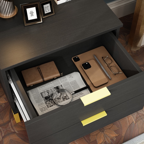 Famapy Nightstand with 2 Storage Drawers & Gold Metal Legs, Minimalist and Versatile Bedside Table Sofa End Side Table,(19.7" L x 15.7" W x 17.9" H)