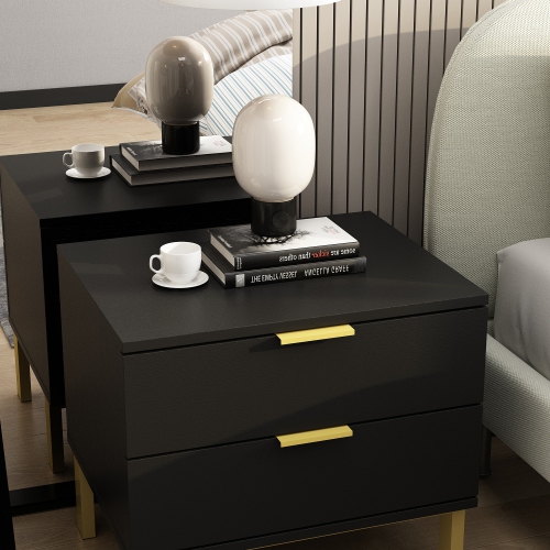 Famapy Nightstand with 2 Storage Drawers & Gold Metal Legs, Minimalist and Versatile Bedside Table Sofa End Side Table,(19.7" L x 15.7" W x 17.9" H)