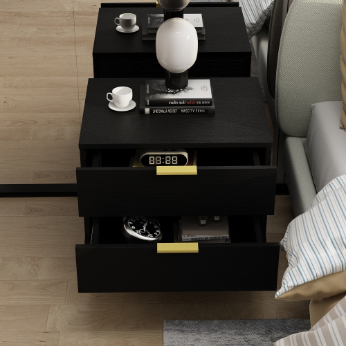 Famapy Nightstand with 2 Storage Drawers & Gold Metal Legs, Minimalist and Versatile Bedside Table Sofa End Side Table,(19.7" L x 15.7" W x 17.9" H)