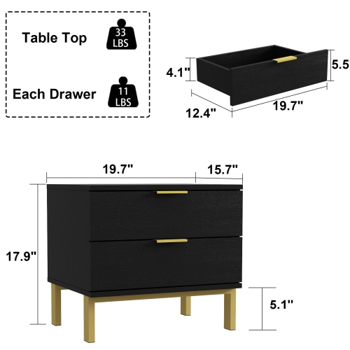 Famapy Nightstand with 2 Storage Drawers & Gold Metal Legs, Minimalist and Versatile Bedside Table Sofa End Side Table,(19.7" L x 15.7" W x 17.9" H)