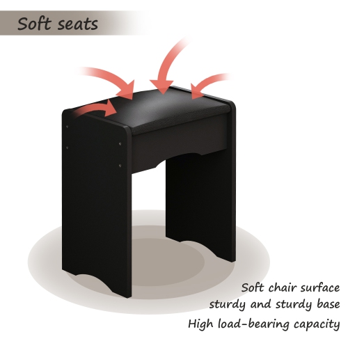 Famapy Vanity Desk Set Makeup Table with Large Lighted Mirror, Dressing Table with 4 Drawers, 1 Storage loker & Cushioned Stool for Bedroom, Black