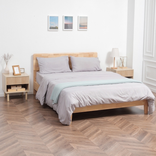 HOMCOM Modern Nightstand Set of 2, Bedside Table with Drawer and Open Shelf, Side End Table for Bedroom, Natural Wood