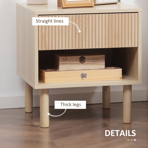 HOMCOM Modern Nightstand Set of 2, Bedside Table with Drawer and Open Shelf, Side End Table for Bedroom, Natural Wood
