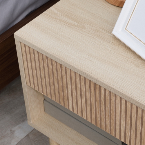 HOMCOM Modern Nightstand Set of 2, Bedside Table with Drawer and Open Shelf, Side End Table for Bedroom, Natural Wood