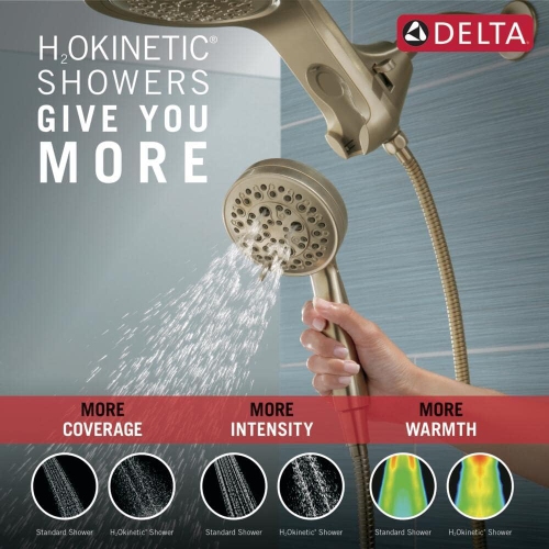 DELTA FAUCET 58680-CZ25 HydroRain H2Okinetic 5-Setting Two-in-One, Champagne Bronze Head with Hand Shower