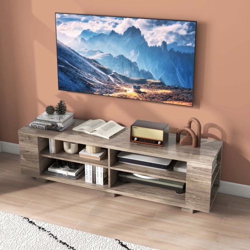 Costway 59'' Wood TV Stand Console Storage Media Center Entertainment Adjustable Shelf