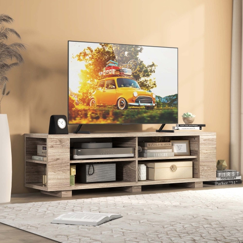 Costway 59'' Wood TV Stand Console Storage Media Center Entertainment Adjustable Shelf