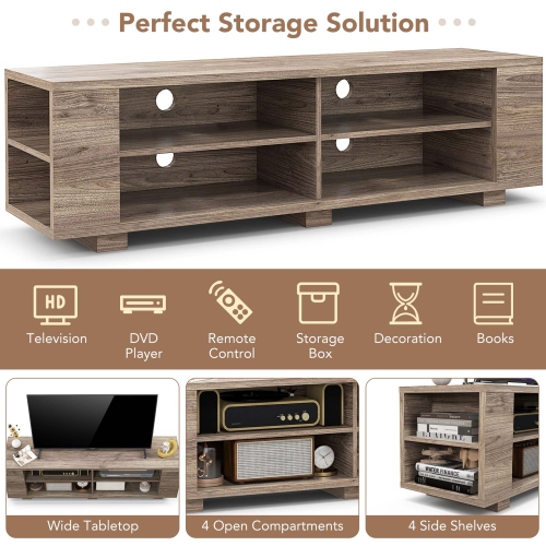 Costway 59'' Wood TV Stand Console Storage Media Center Entertainment Adjustable Shelf