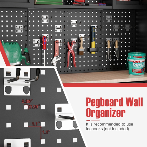 Ensemble d'armoires pour garage et de systèmes de rangement avec panneau perforé et surface de travail en caoutchouc 6PCS de Costway