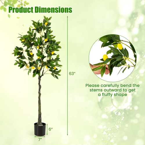 Costway 1 PCS 5.2 FT Tall Artificial Lemon Tree with Lemon Fruits, Cement Pot for Porch, Office