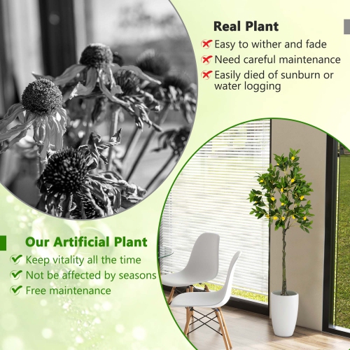 Costway 1 PCS 5.2 FT Tall Artificial Lemon Tree with Lemon Fruits, Cement Pot for Porch, Office