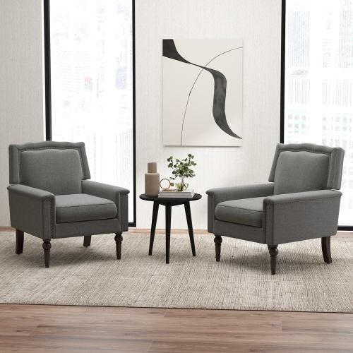 Costway 1 PCS Mid-century Modern Armchair with Thick Cushion & Rubber Wood Legs for Living Room Grey