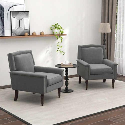 Costway 1 PCS Mid-century Modern Armchair with Thick Cushion & Rubber Wood Legs for Living Room Grey