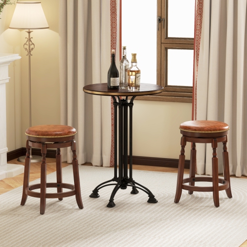 Costway 24" Swivel Bar Stool Set of 2 with Upholstered Seat & Rubber Wood Frame Round Walnut