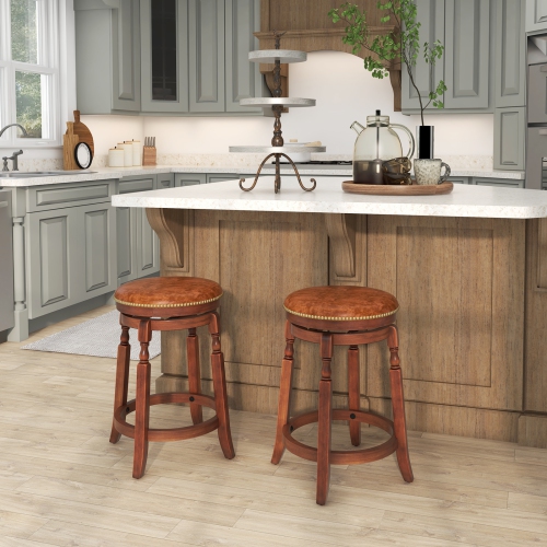Costway 24" Swivel Bar Stool Set of 2 with Upholstered Seat & Rubber Wood Frame Round Walnut