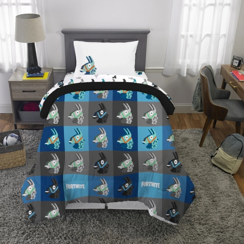 Ensemble de draps 4 pièces confortables et multicolores Fortnite pour lit simple avec un sac en prime pour enfants