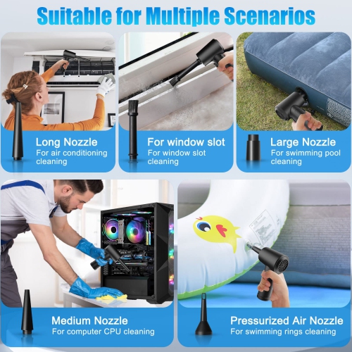 Dépoussiéreur à air comprimé, aspirateur-clavier électrique sans fil 130000&nbsp;tr/min pour le nettoyage, 3 vitesses, rechargeable 7500&nbsp;mAh,