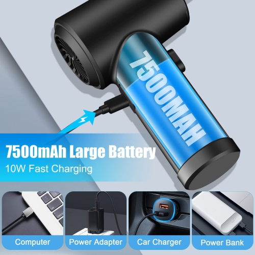 Dépoussiéreur à air comprimé, aspirateur-clavier électrique sans fil 130000&nbsp;tr/min pour le nettoyage, 3 vitesses, rechargeable 7500&nbsp;mAh,