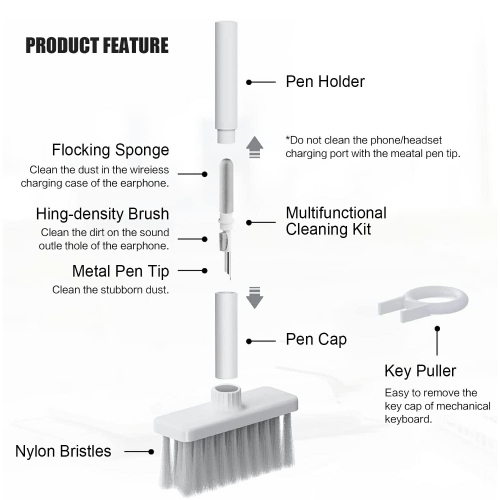 Cleaning Soft Brush Keyboard Cleaner 5-in-1 Multi-Function Computer Cleaning Tools Kit - Keycap Puller for Bluetooth Earphones Laptop Airpods Pro