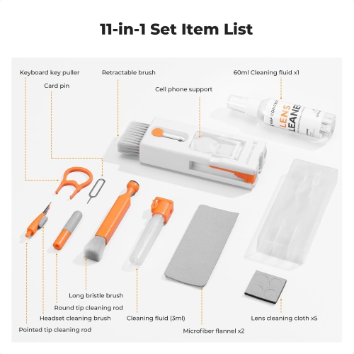 Concept Electronics Laptop Cleaning Kit, 11 in 1 Multifunctional Keyboard Cleaner Brush with Keycap Puller for Tablet, Phones, PC, with 60ml Cleaning