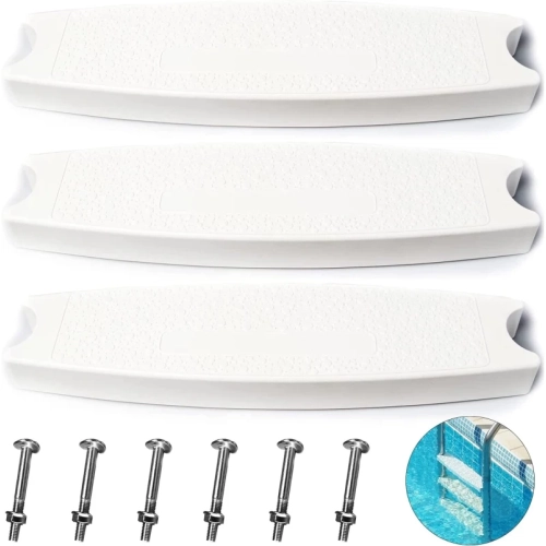 3-Pack White 18" Universal Pool Ladder Steps Replacement - Heavy-Duty Molded Plastic Swimming Pool Ladder Rung Step with Stainless Steel Bolts for