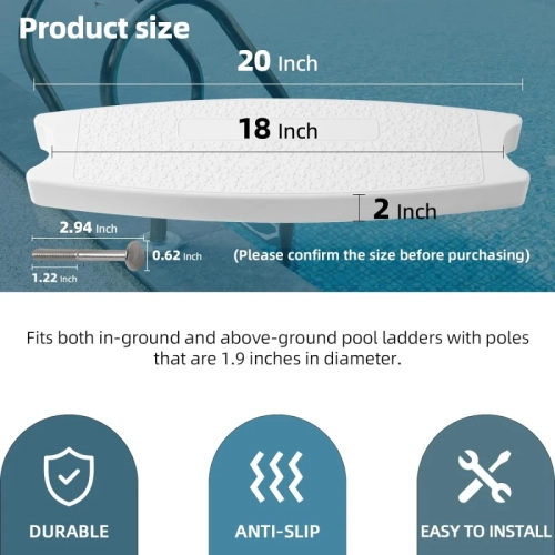 3-Pack White 18" Universal Pool Ladder Steps Replacement - Heavy-Duty Molded Plastic Swimming Pool Ladder Rung Step with Stainless Steel Bolts for