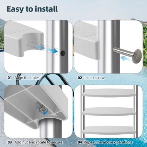 3-Pack White 18" Universal Pool Ladder Steps Replacement - Heavy-Duty Molded Plastic Swimming Pool Ladder Rung Step with Stainless Steel Bolts for