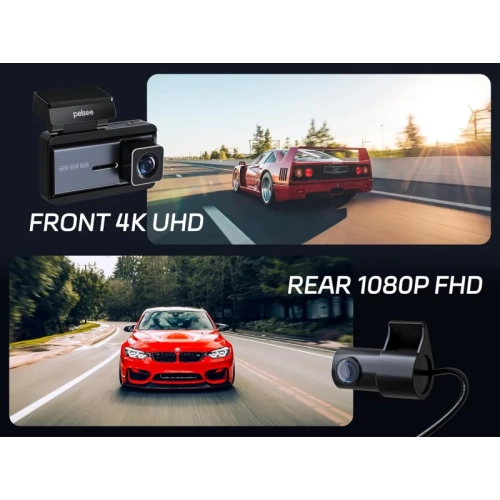 4K Dash Cam Front and Rear, Free 64GB SD Card, Pelsee 4K+1080P Dual Dash Camera for Cars with Wi-Fi, GPS, ADAS, BSD, 3" IPS Display, APP & Voice