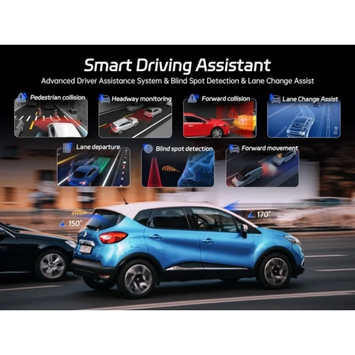 4K Dash Cam Front and Rear, Free 64GB SD Card, Pelsee 4K+1080P Dual Dash Camera for Cars with Wi-Fi, GPS, ADAS, BSD, 3" IPS Display, APP & Voice