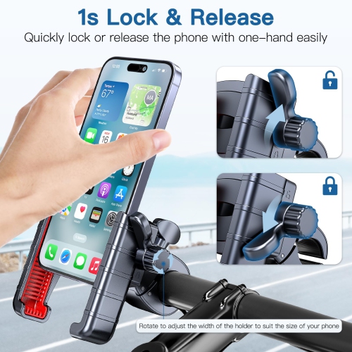 Bike Phone Mount Holder - Motorcycle Phone Holder Handlebar Clamp for Stroller Scooter Bicycle, 360°Rotate Phone Mount for iPhone & Other 4.5-7