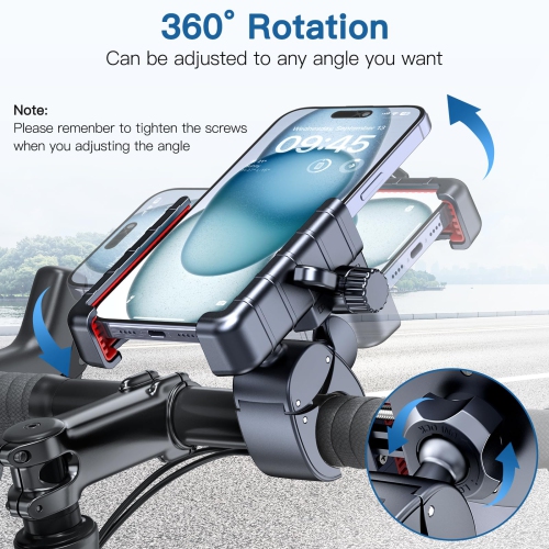 Bike Phone Mount Holder - Motorcycle Phone Holder Handlebar Clamp for Stroller Scooter Bicycle, 360°Rotate Phone Mount for iPhone & Other 4.5-7