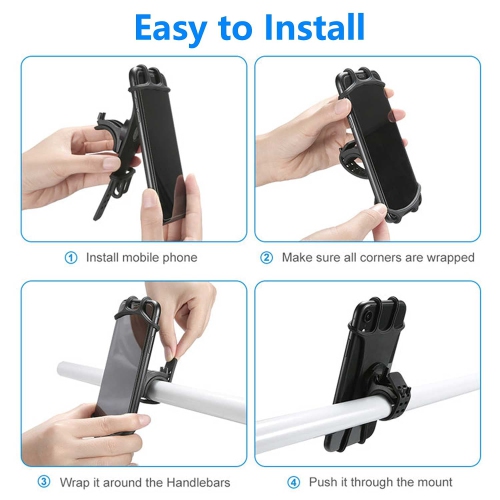 Bike Phone Mount 2 Pack, Universal Motorcycle Phone Holder for Bike,360°Rotation Silicone Bicycle Phone Holder Handlebar Phone Mount Compatible with