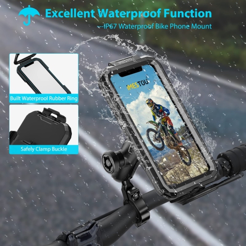 Anti-Theft Waterproof Motorcycle Phone Holder- Bike Phone Mount 1" Ball Handlebar Stem Mobile Holder with Double Socket Arms 720° Rotation Aluminium