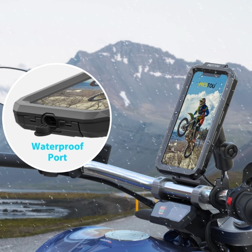 Anti-Theft Waterproof Motorcycle Phone Holder- Bike Phone Mount 1" Ball Handlebar Stem Mobile Holder with Double Socket Arms 720° Rotation Aluminium
