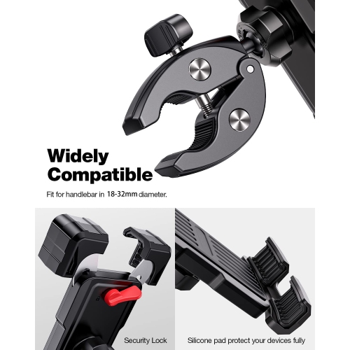 Bike Phone Holder,Motorcycle Phone Mount-Sturdy and Secure,One-Hand Operation,360°Rotating,Reduce Vibration,Compatible for All iPhone Series and