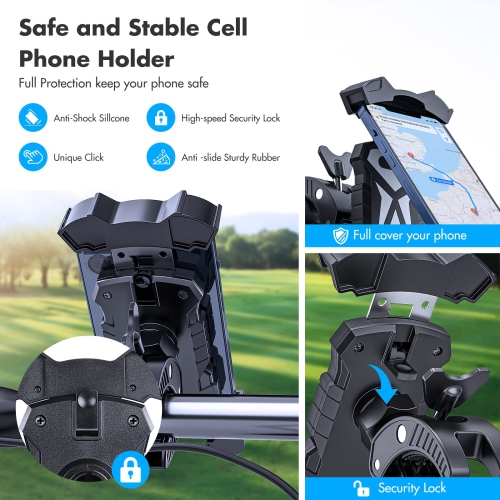 Golf Cart Phone Holder, Adjustable Bike Phone Mount Bike Phone Holder for Handlebars Compatible with All 4.7-6.8” Cellphone